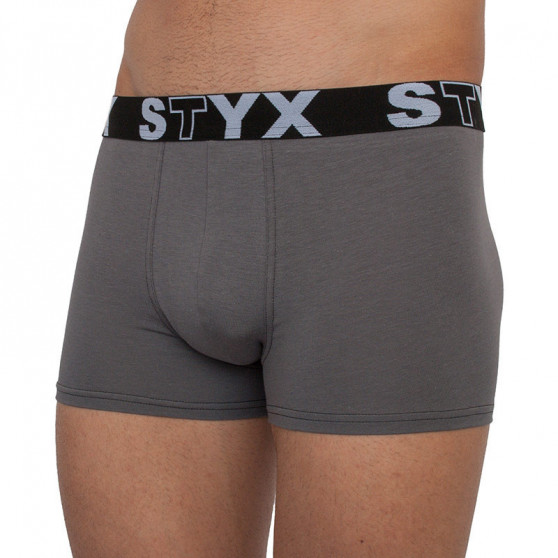 3PACK Vyriški boksininko šortai Styx sportiniai elastiniai oversized tamsiai pilki (R10636363)