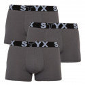 3PACK Vyriški boksininko šortai Styx sportiniai elastiniai oversized tamsiai pilki (R10636363)