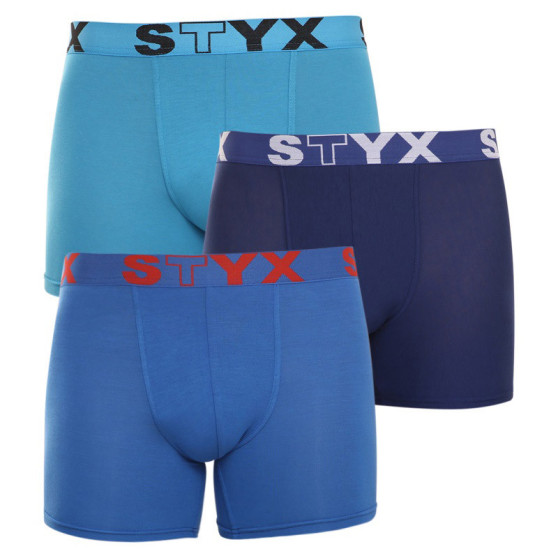 3PACK Vyriški boksininko šortai Styx ilgi sportiniai elastiniai mėlyni (U9676869)