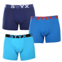 3PACK Vyriški boksininko šortai Styx sportiniai guminiai oversized mėlyni (3R96879)