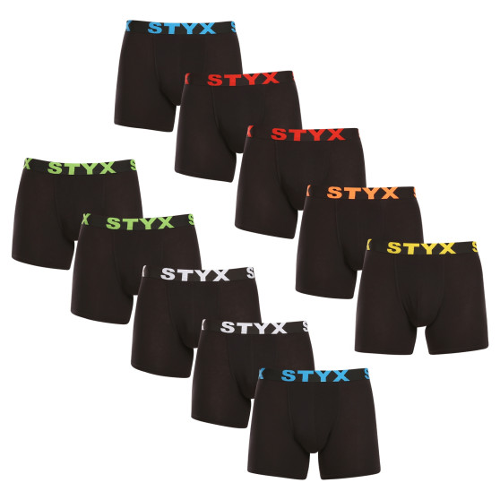 10PACK Vyriški boksininko šortai Styx ilgi sportiniai elastiniai juodi (10U9601)