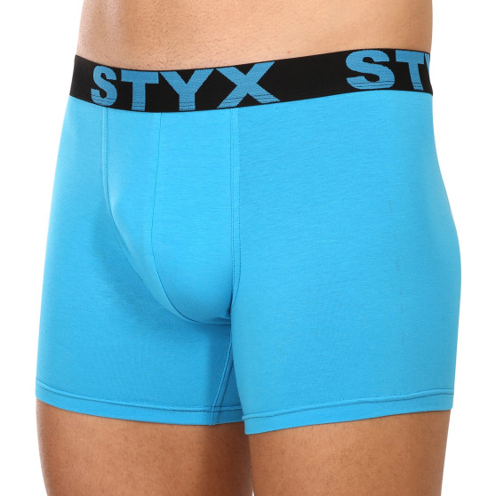 3PACK Vyriški boksininko šortai Styx ilgi sportiniai elastiniai šviesiai mėlyni (3U1169)