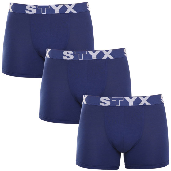 3PACK Vyriški boksininko šortai Styx ilgi sportiniai elastiniai tamsiai mėlyni (3U968)