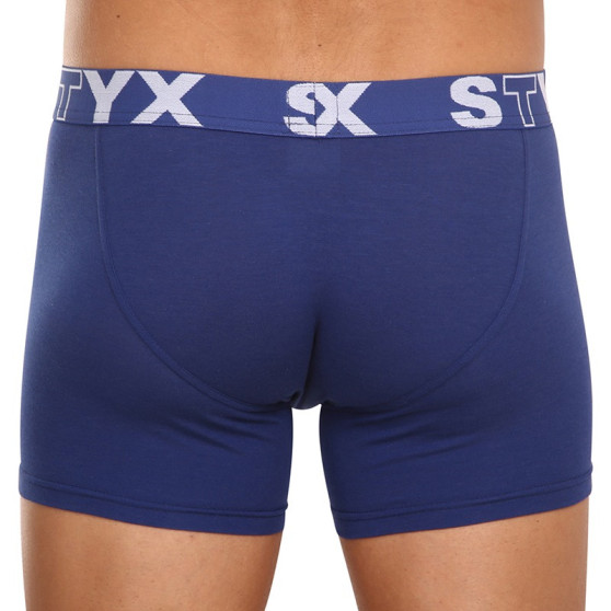 3PACK Vyriški boksininko šortai Styx ilgi sportiniai elastiniai tamsiai mėlyni (3U968)