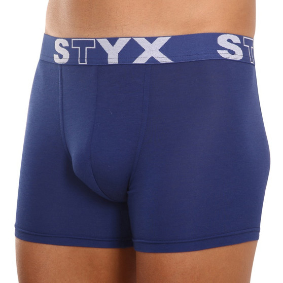 3PACK Vyriški boksininko šortai Styx ilgi sportiniai elastiniai tamsiai mėlyni (3U968)