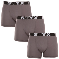 3PACK Vyriški boksininko šortai Styx ilgi sportiniai elastiniai tamsiai pilki (3U1063)