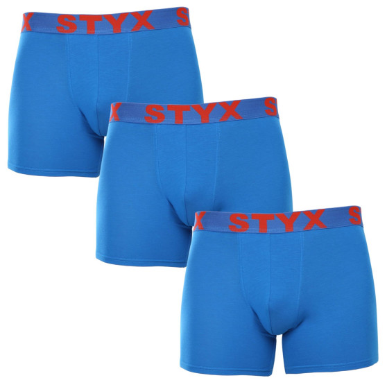 3PACK Vyriški boksininko šortai Styx ilgi sportiniai elastiniai mėlyni (3U1167)