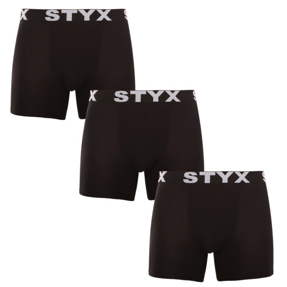 3PACK Vyriški boksininko šortai Styx ilgi sportiniai elastiniai juodi (3U960)