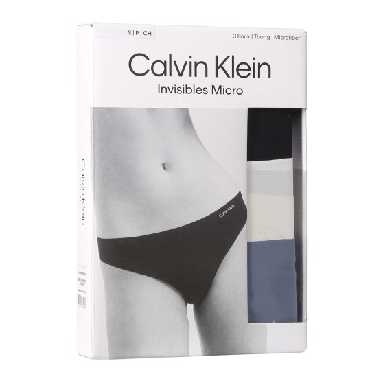 3PACK Moteriški stringai Calvin Klein besiūliai daugiaspalviai (QD3558E-NP0)